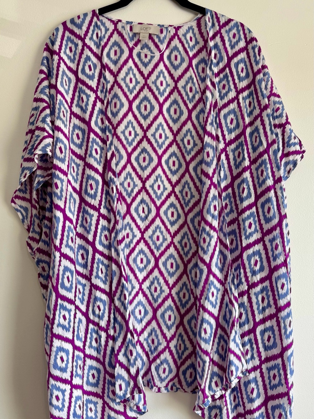 LOFT Purple and Blue Geometric Open-Front Kimono